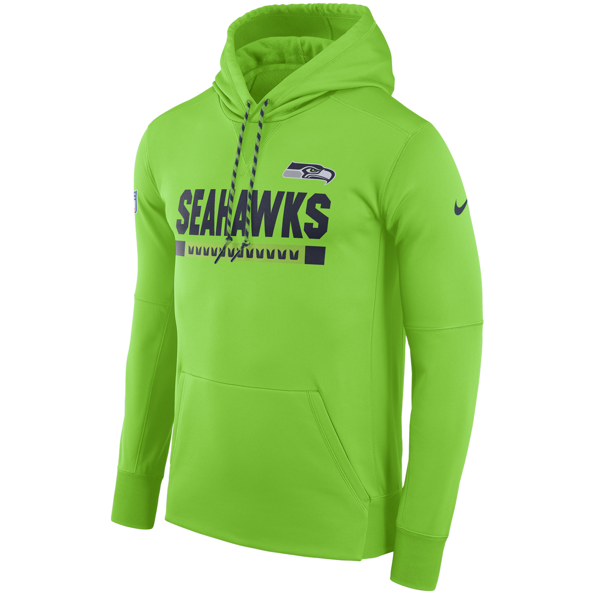 NFL Men Seattle Seahawks Nike Neon Green Sideline ThermaFit Performance PO Hoodie